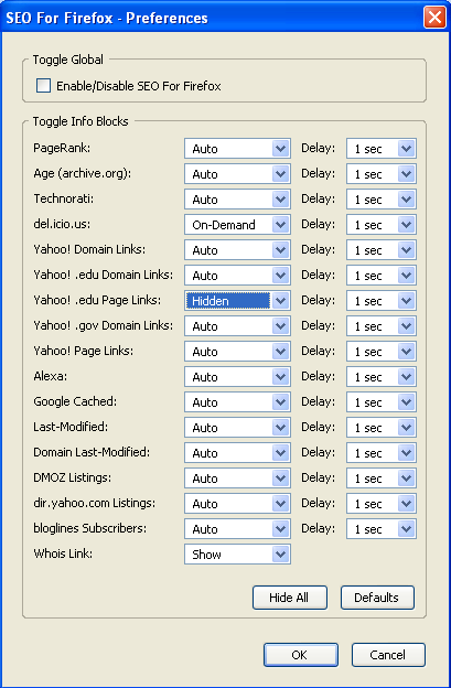 SEO for Firefox Preferences Menu.